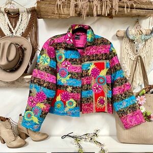 Artisan quilted patchwork jacket bejeweled embellish boho style hippy Gypsy vibe